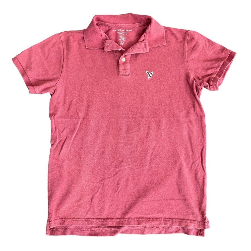 American Eagle Mens Burgundy Red Short Sleeve Polo Shirt Size S Preppy Summer